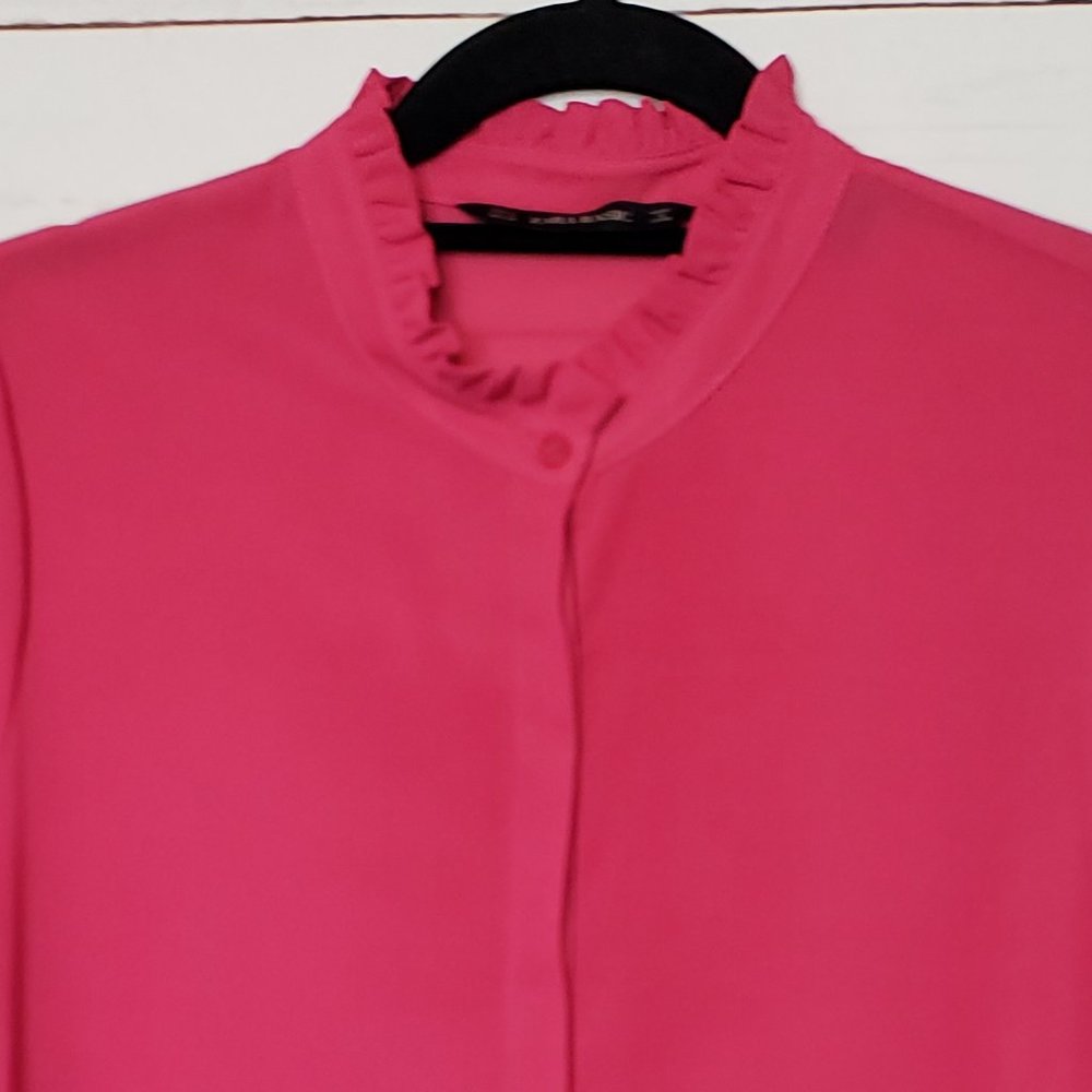 Zara Basic Pink Ruffle Sleeve Button Down Shirt - image 3
